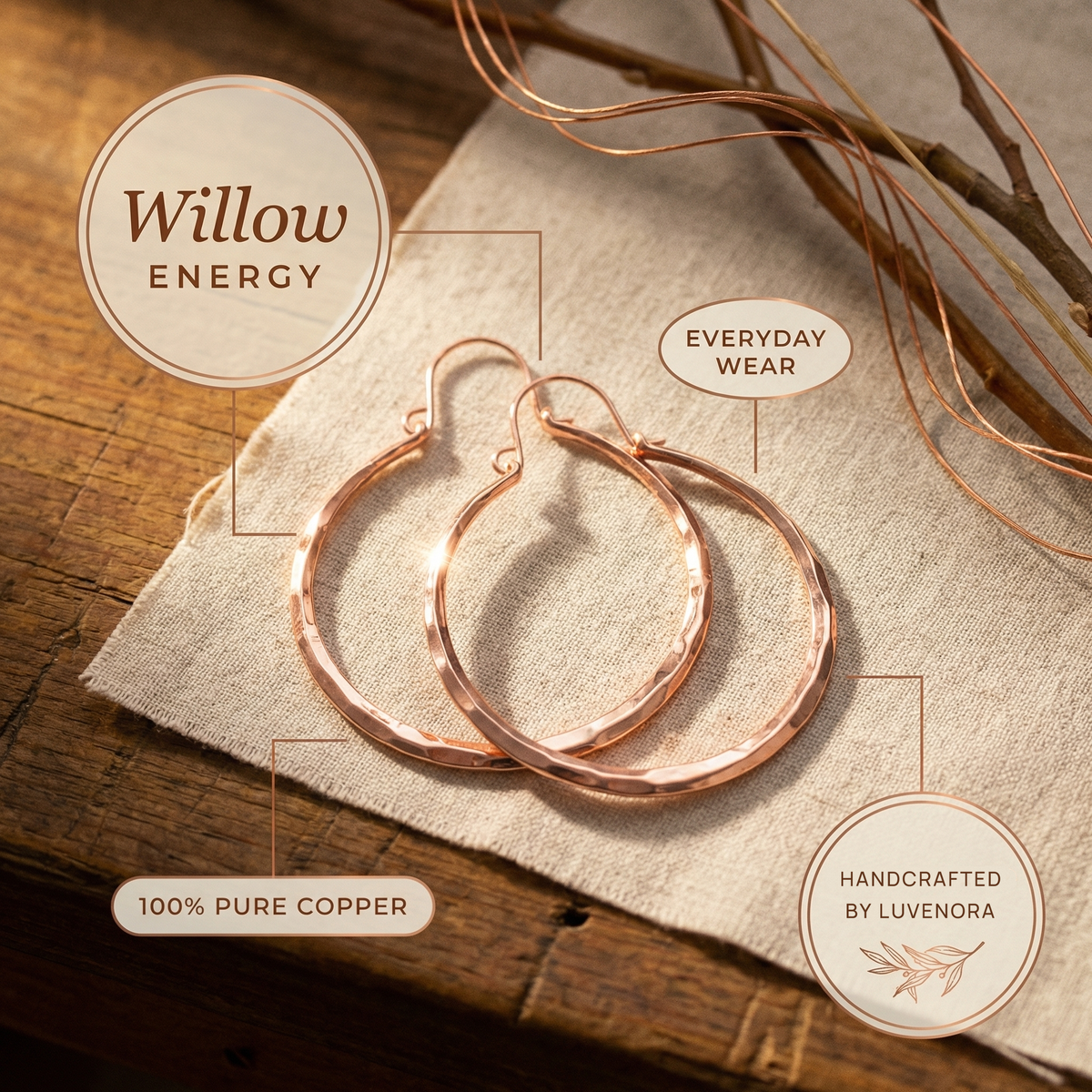 Luvenora's Willow Copper Earrings