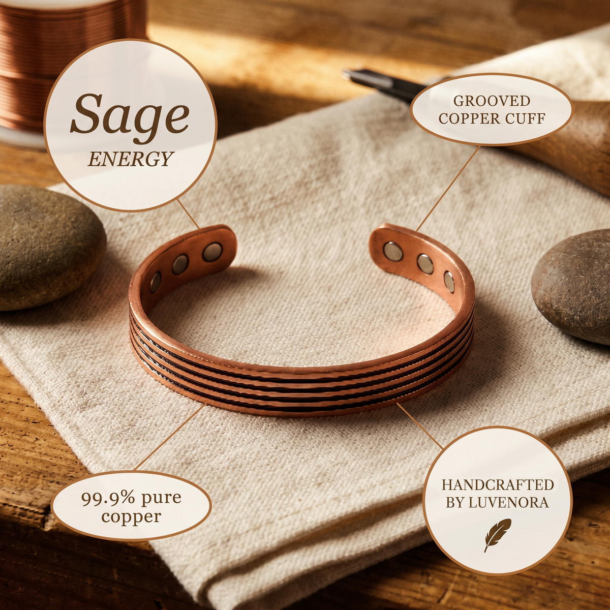 Luvenora's Sage Copper Bracelet