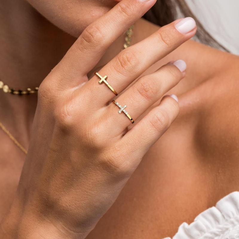 2pc Classy & Diamond Accented Cross Rings