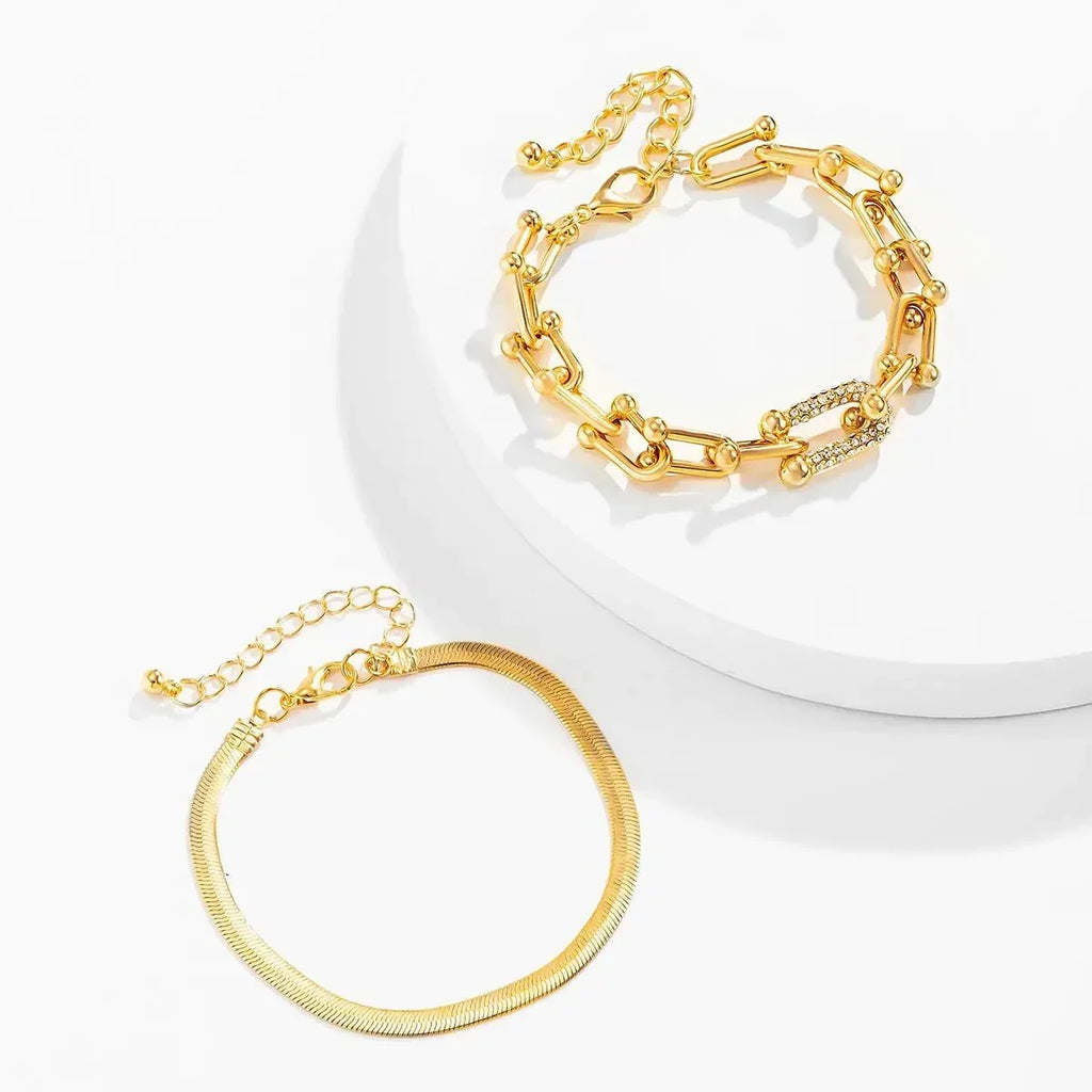 2pc Statement Chain Lock & Herringbone Bracelet