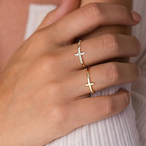 2pc Classy & Diamond Accented Cross Rings