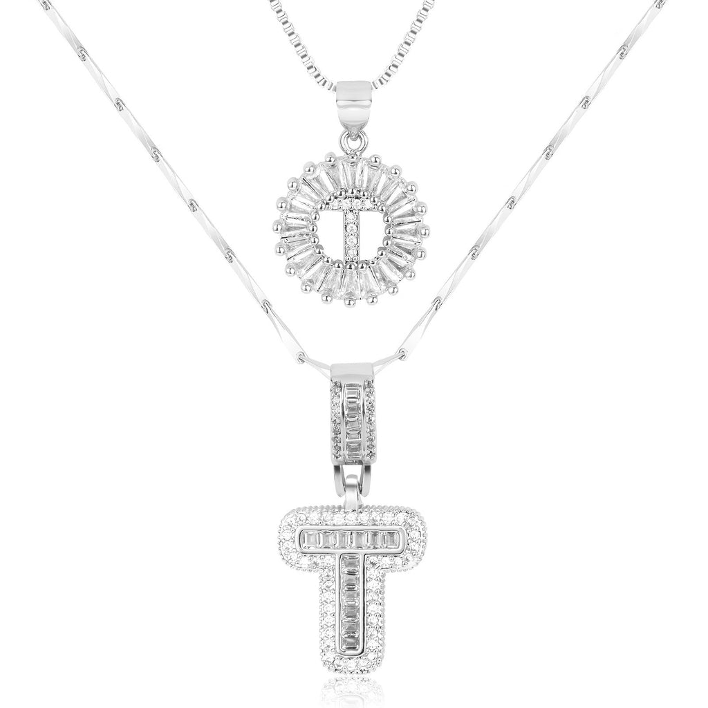 2pc 14k Diamond Letter Initial Necklaces