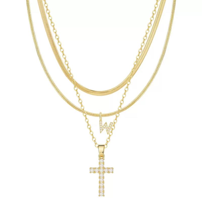 3pc 14k Diamond Accented Initial & Cross Necklace Set