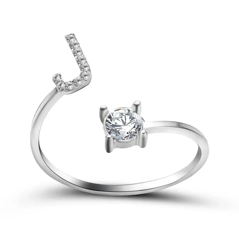 Adjustable Dainty Diamond Letter Initial Ring
