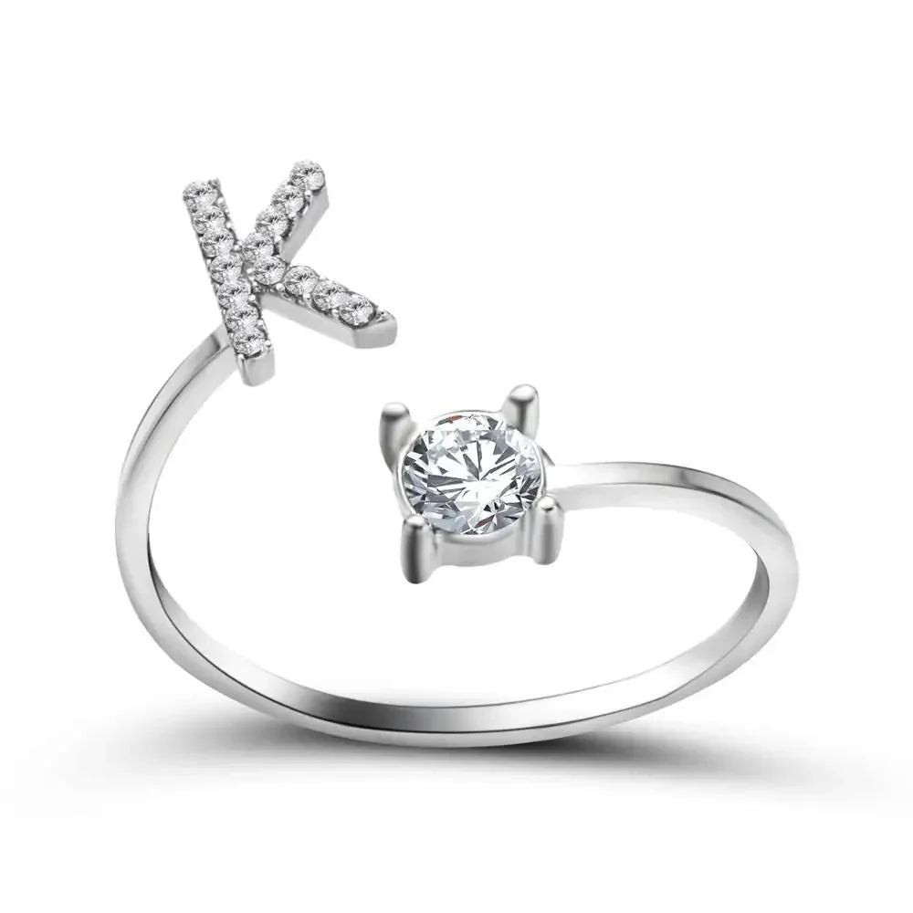 Adjustable Dainty Diamond Letter Initial Ring