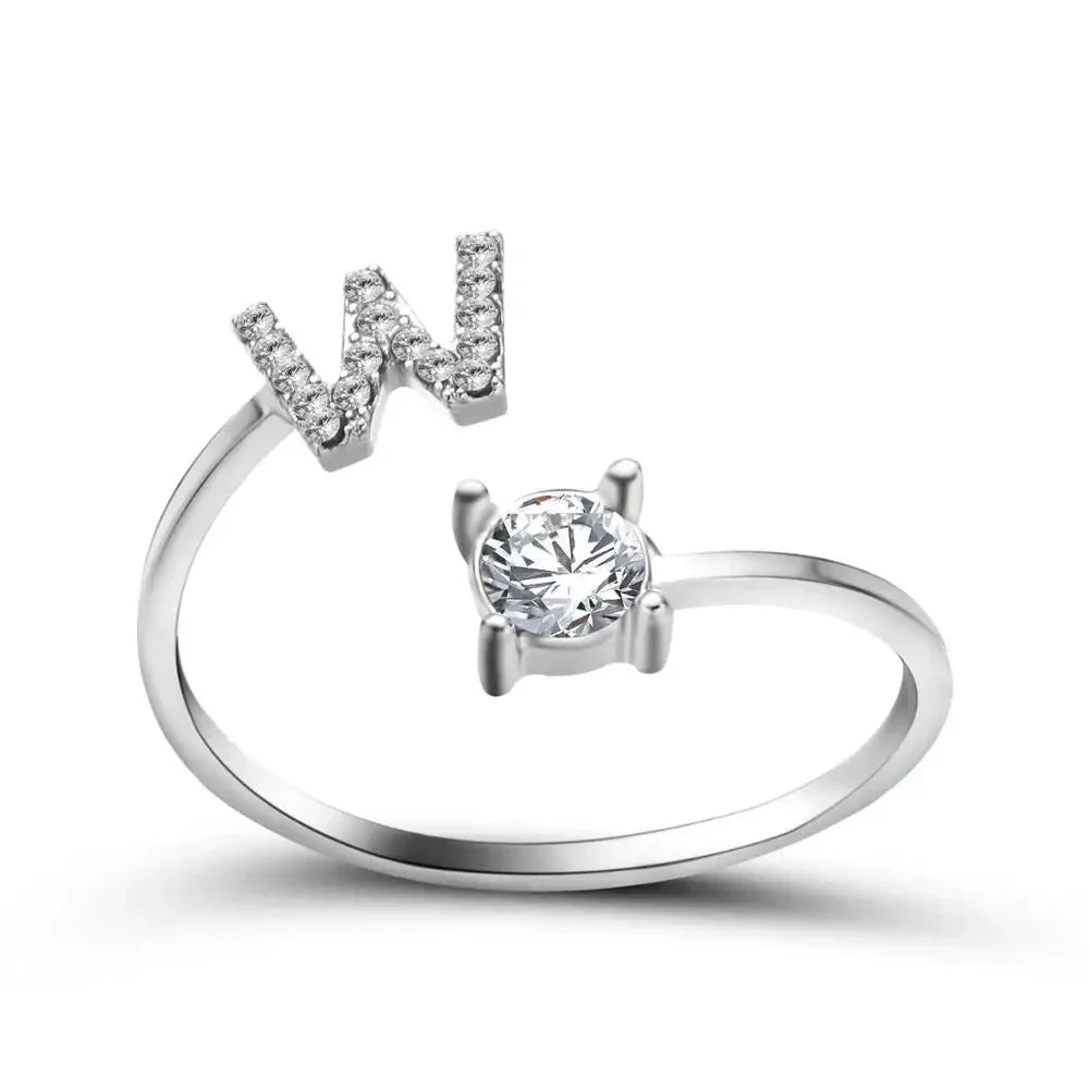 Adjustable Dainty Diamond Letter Initial Ring
