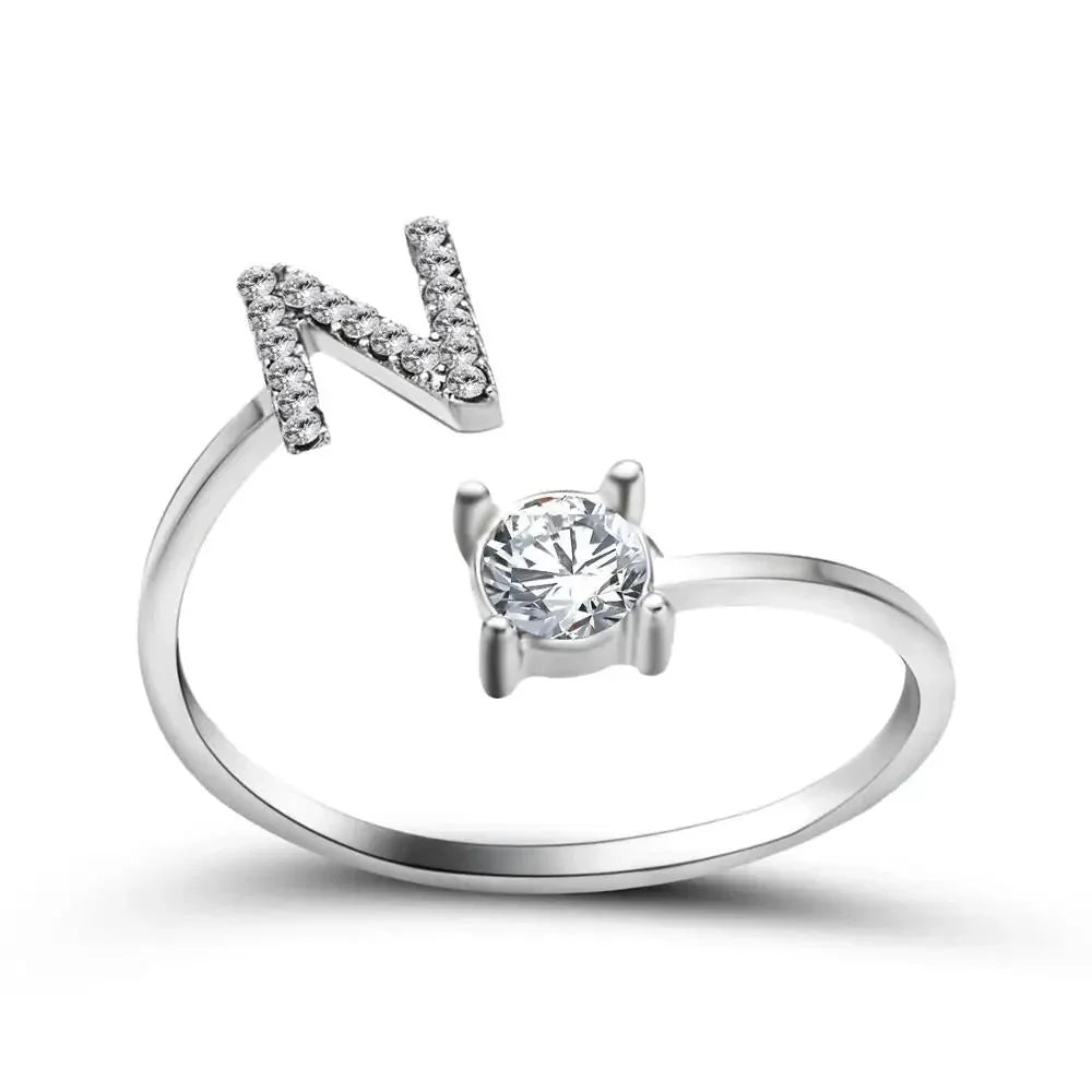 Adjustable Dainty Diamond Letter Initial Ring
