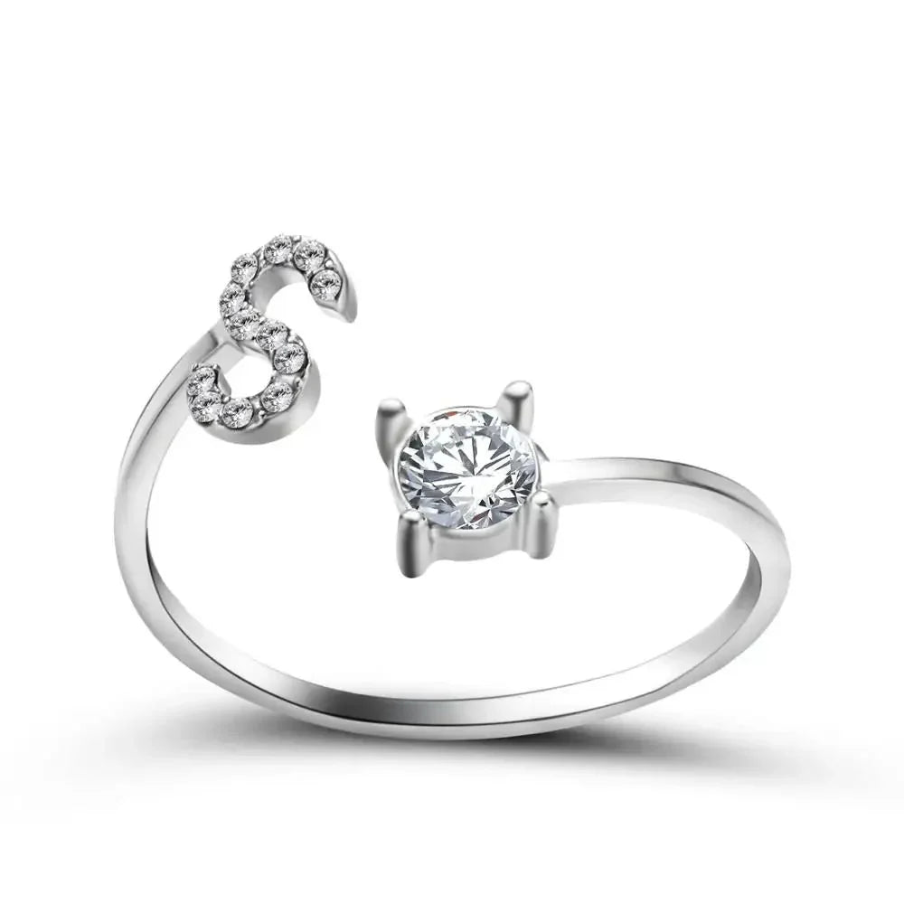 Adjustable Dainty Diamond Letter Initial Ring