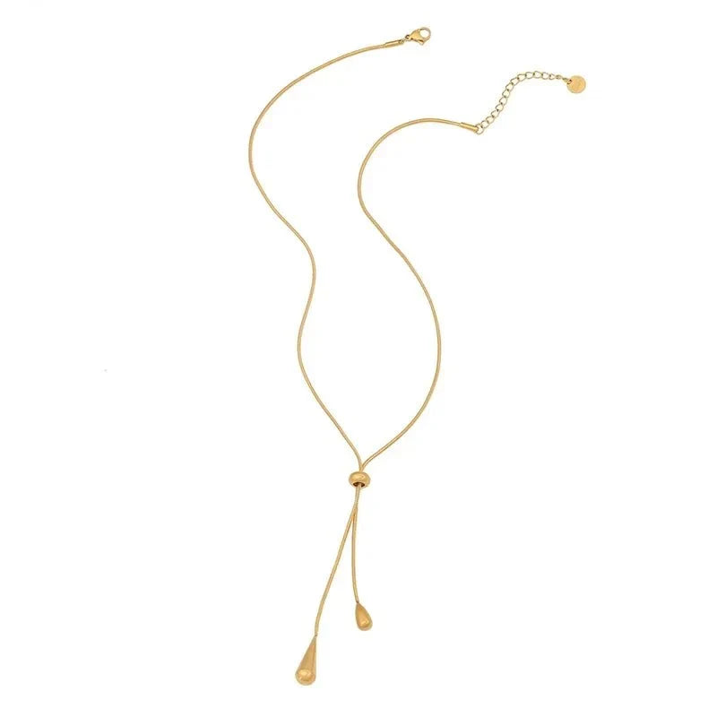 Adjustable Pull Droplet Lariat Necklace and Earrings
