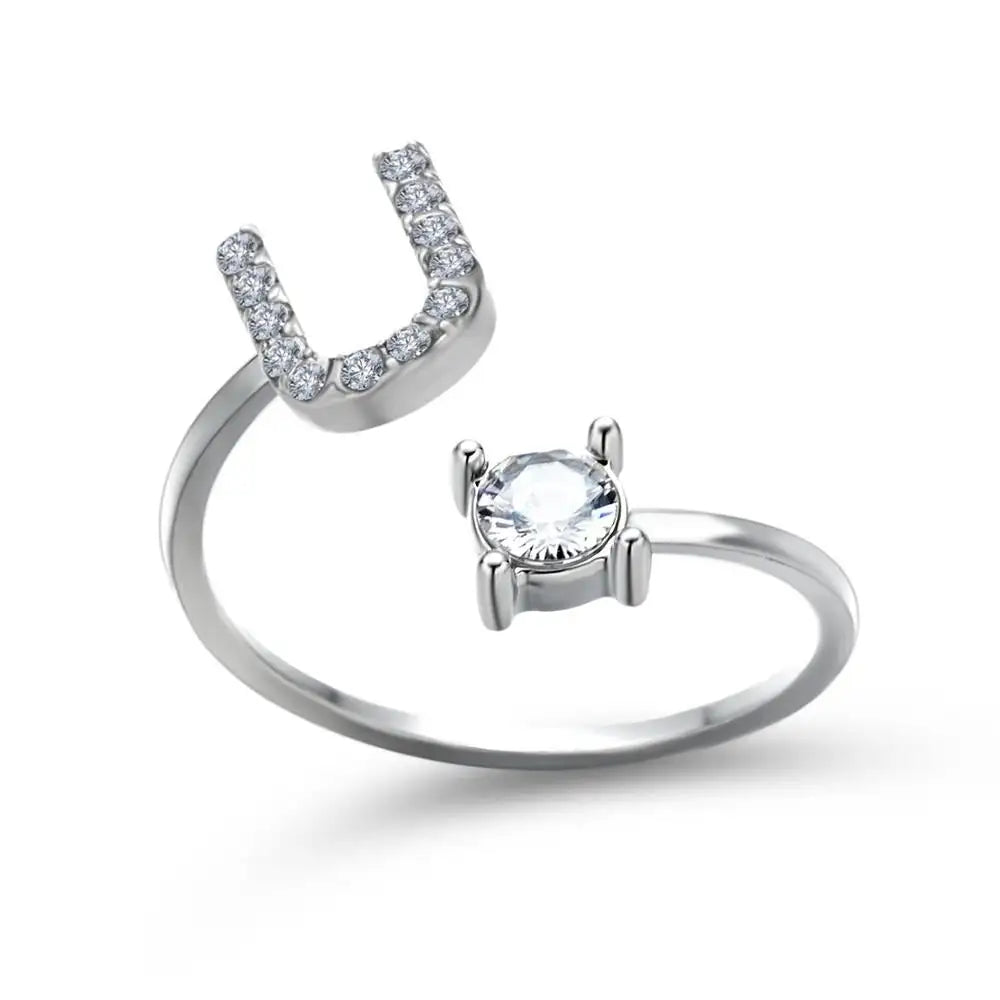 Adjustable Dainty Diamond Letter Initial Ring