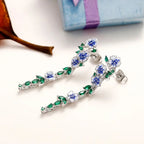 Glossy Blue Floral Dangling Earrings