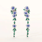 Glossy Blue Floral Dangling Earrings