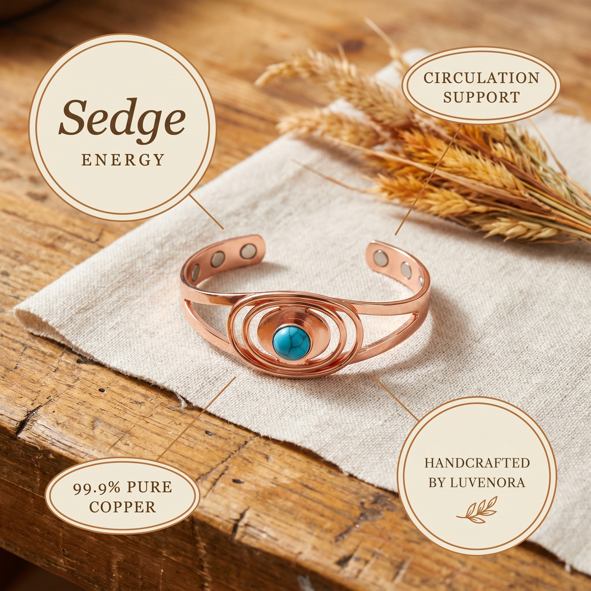 Luvenora's Sedge Copper Bracelet