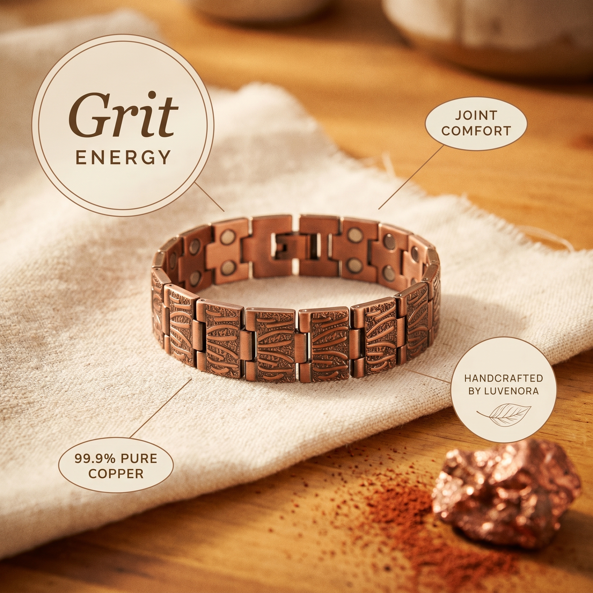 Luvenora's Grit Men's Copper Bracelet