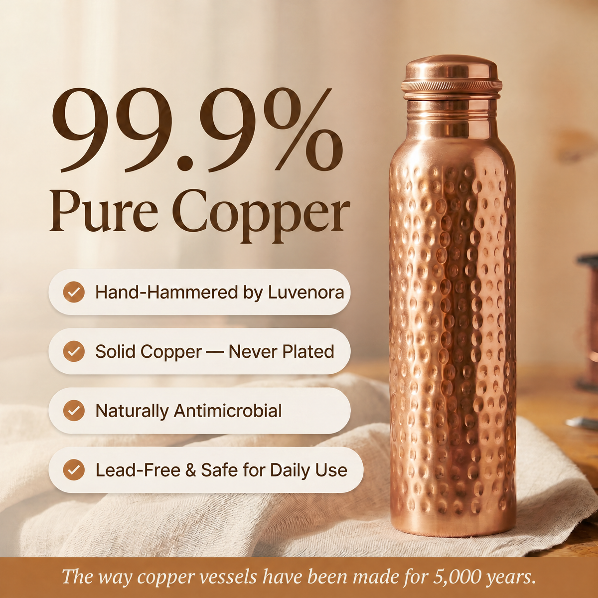 Luvenora's Pure Copper Water Bottle