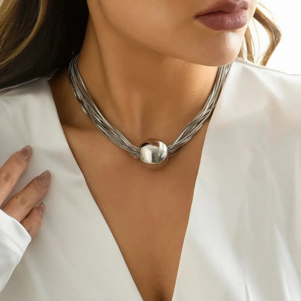 Posh Multi Layered Chain Ball Necklace and Bracelet